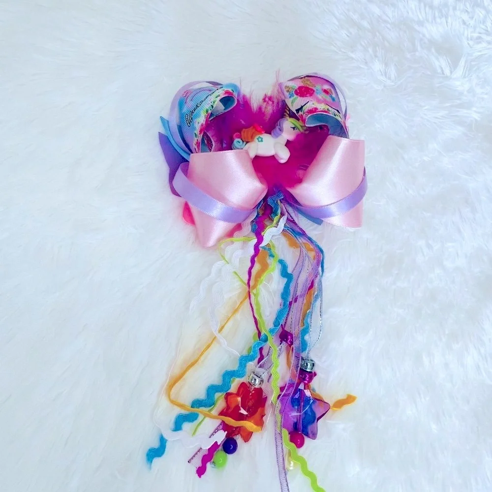 Accessories Girls Hair Bow Clip with Colorful Ribbons Handmade NEW
